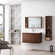 James Martin Vanities Mantova Mid-Century Walnut 36" Floating Vanity with Glossy White Integrated Top