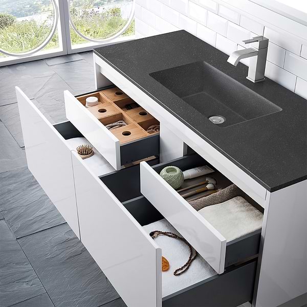 James Martin Vanities Mantova Glossy White 48" Floating Vanity with Charcoal Black Integrated Top