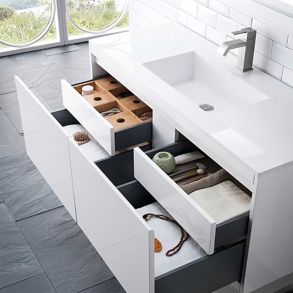James Martin Vanities Mantova Glossy White 48" Floating Vanity with Glossy White Integrated Top