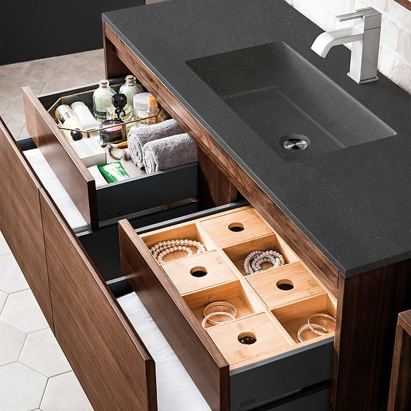 James Martin Vanities Mantova Mid-Century Walnut 48" Floating Vanity with Charcoal Black Integrated Top
