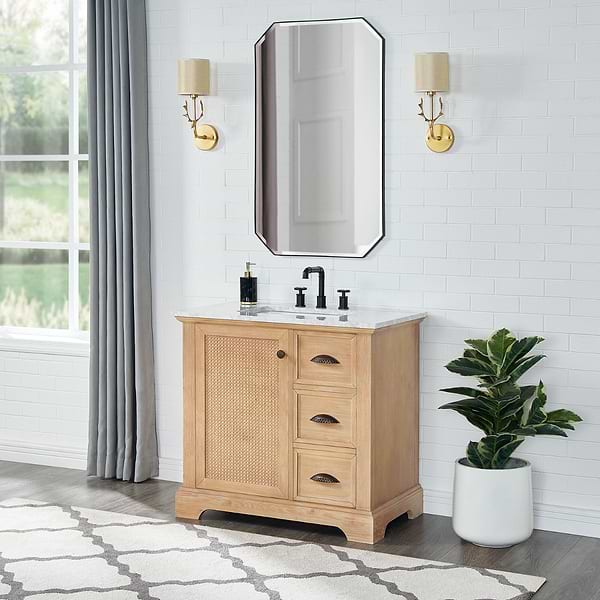 Olivier Blonde Wood 36" Single Vanity with Carrara Marble Top