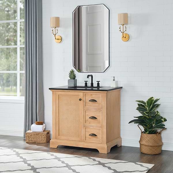 Olivier Blonde Wood 36" Single Vanity with Black Marble Top