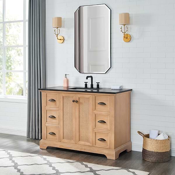 Olivier Blonde Wood 48" Single Vanity with Black Marble Top