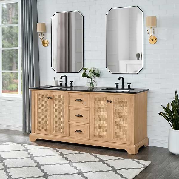 Olivier Blonde Wood 72" Double Vanity with Black Marble Top