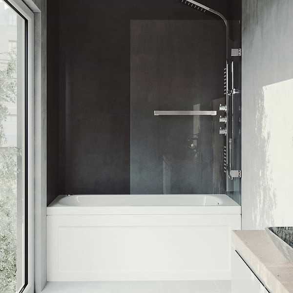 Milo 34"x58" Reversible Hinged Bathtub Screen with Clear Glass in Stainless Steel
