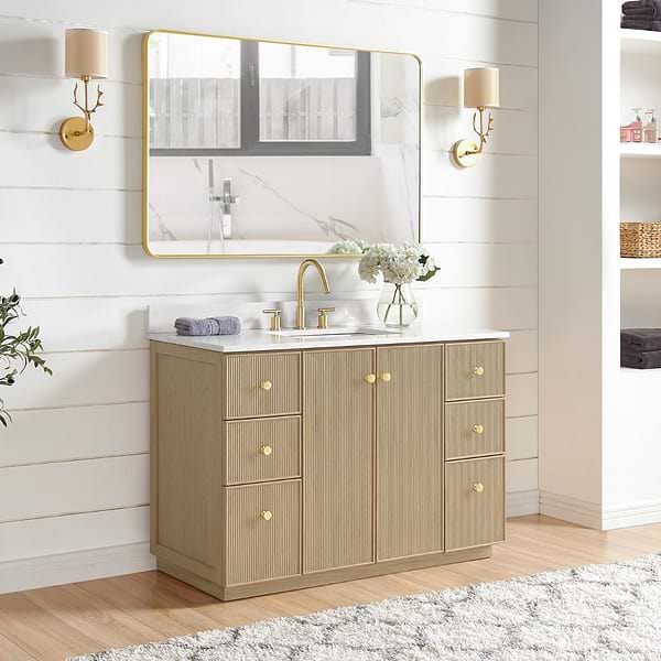 Florencia Blonde Oak 48" Single Vanity with Pacific White Quartz Top