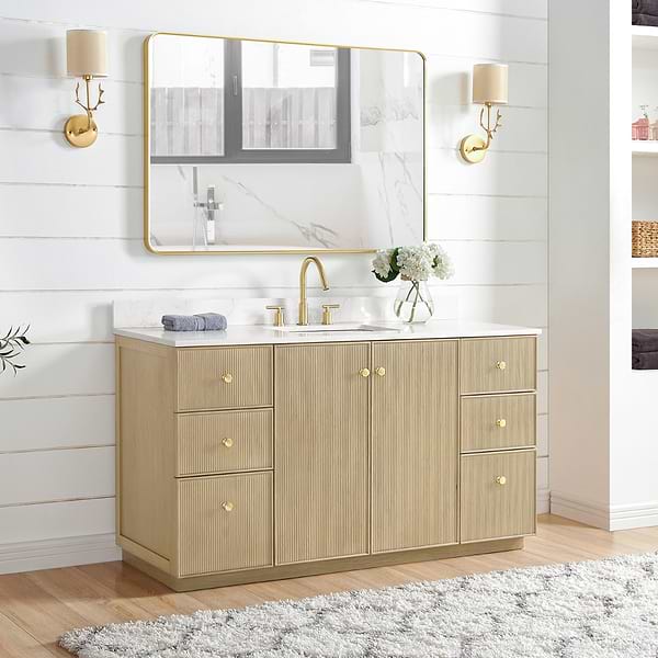 Florencia Blonde Oak 60" Single Vanity with Pacific White Quartz Top