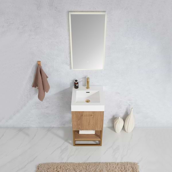 Ithica White Oak 18" Single Vanity and Gold Hardware with White Intergrated Top
