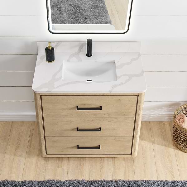 Genora Blonde Oak 36" Single Vanity with Pacific White Quartz Top