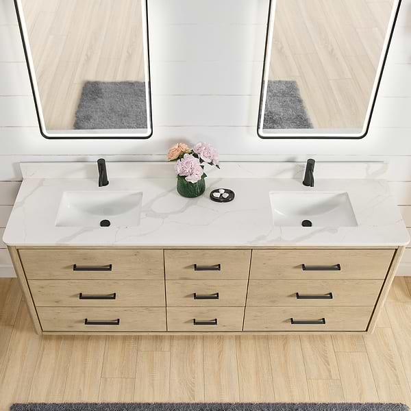 Genora Blonde Oak 84" Double Vanity with Pacific White Quartz Top