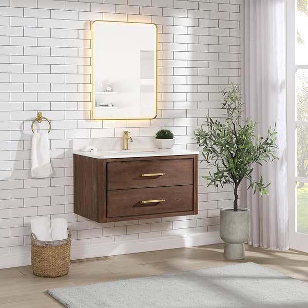 Riven Brown Oak 36" Single Vanity with Pacific White Quartz Top