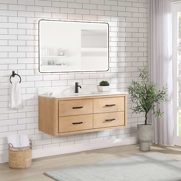 Riven Blonde Oak 48" Sinlge Vanity with Pacific White Quartz Top