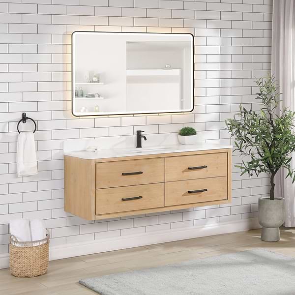 Riven Blonde Oak 55" Single Vanity with Pacific White Quartz Top