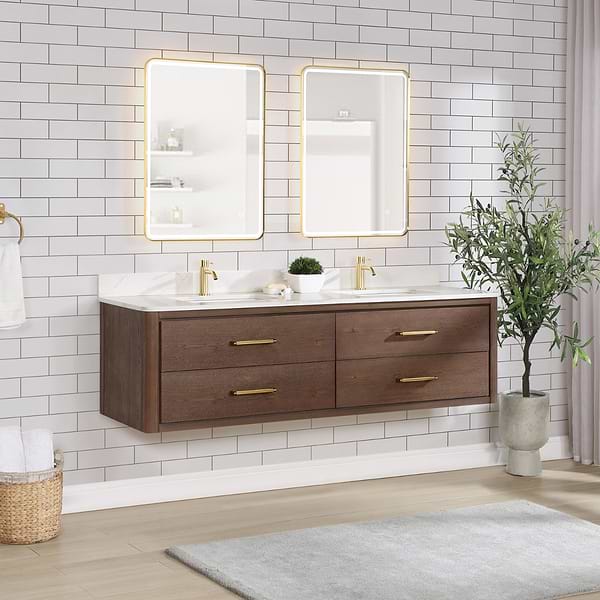 Riven Brown Oak 72" Double Vanity with Pacific White Quartz Top