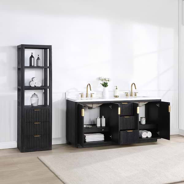 Solara Black Oak 72" Double Vanity with Bianco White Stone Top