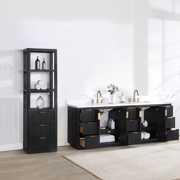 Solara Black Oak 84" Double Vanity with Bianco White Stone Top