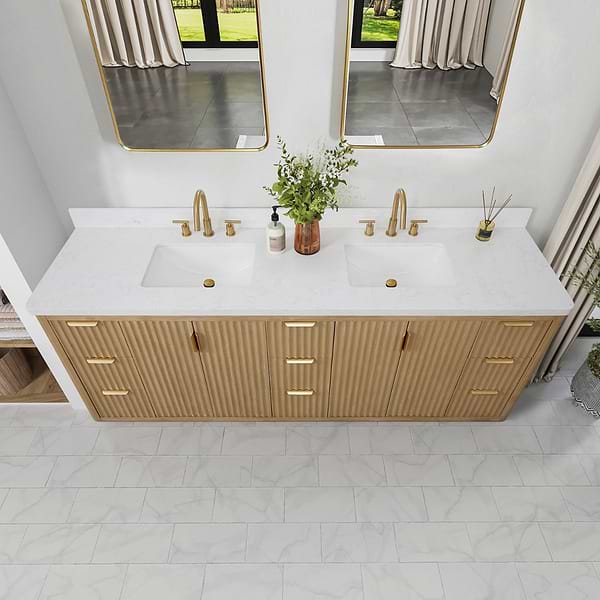 Solara Blonde Oak 84" Double Vanity with Bianco White Stone Top