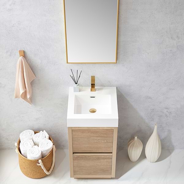 Serrano Blonde Oak 18" Single Freestanding Vanity with White Integrated Top