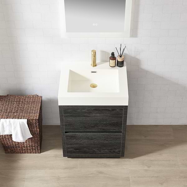Serrano Black Oak 24" Single Freestanding Vanity with White Integrated Top
