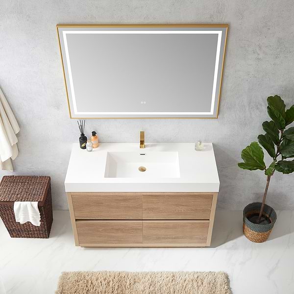 Serrano Blonde Oak 48" Single Freestanding Vanity with White Integrated Top