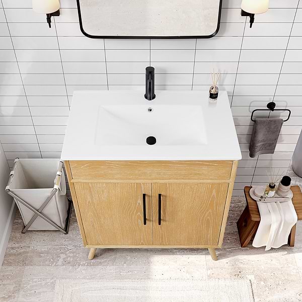Adelle Blonde Oak 30" Single Vanity with White Ceramic Top