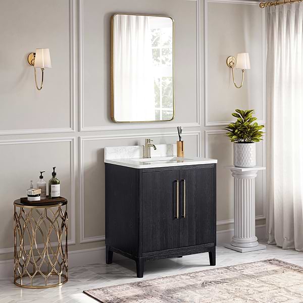 Kaitlin Black Oak 30" Single Vanity with White Composite Stone Top