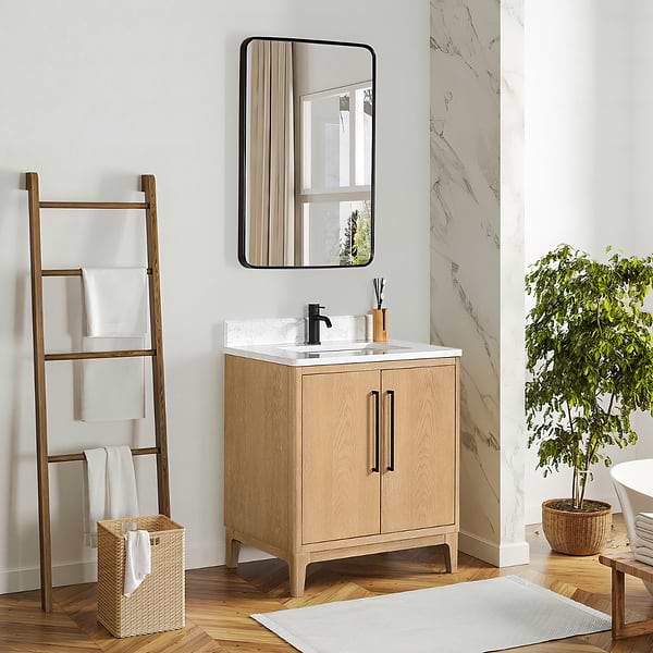 Kaitlin Blonde Oak 30" Single Vanity with White Composite Stone Top