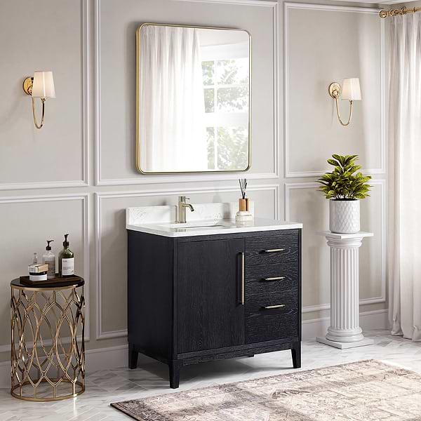 Kaitlin Black Oak 36" Single Vanity with White Composite Stone Top