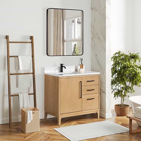 Kaitlin Blonde Oak 36" Single Vanity with White Composite Stone Top