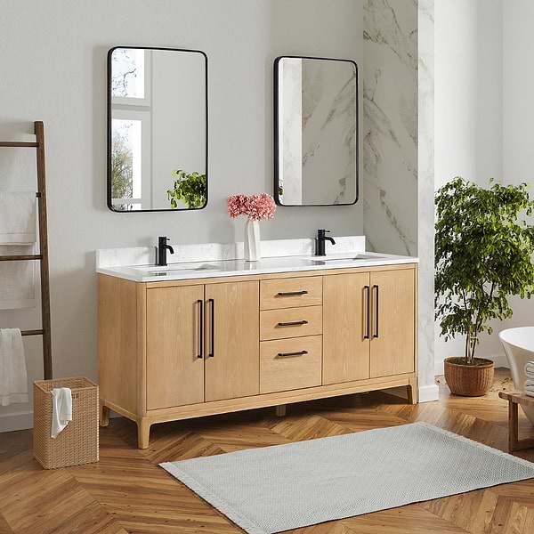 Kaitlin Blonde Oak 72" Double Vanity with White Composite Stone Top