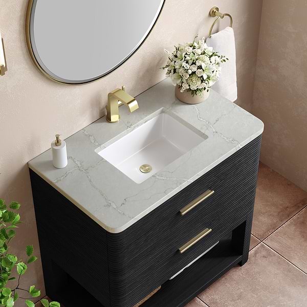 James Martin Vanities Lucian Carbon Oak 36" Single Vanity with Victorian Silver Quartz Top