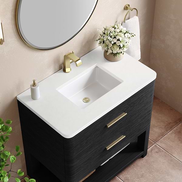 James Martin Vanities Lucian Carbon Oak 36" Single Vanity with White Zeus Quartz Top