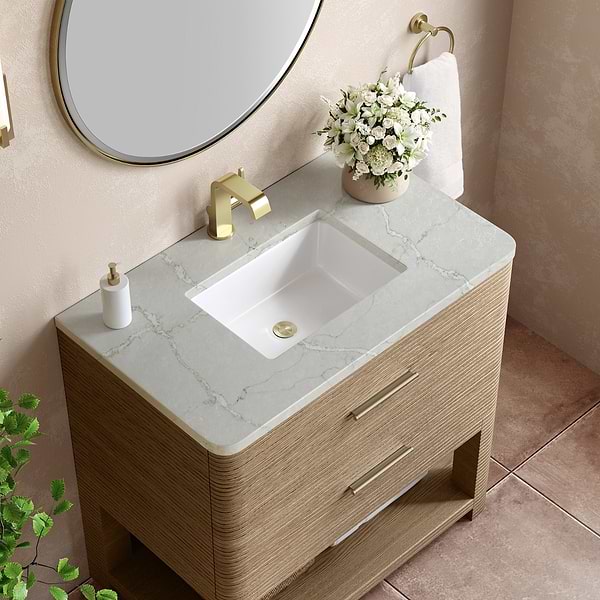 James Martin Vanities Lucian Pebble Oak 36" Single Vanity with Victorian Silver Quartz Top