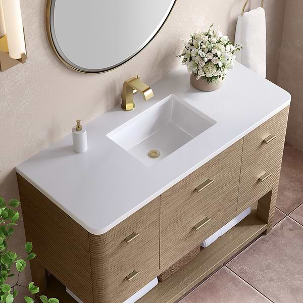 James Martin Vanities Lucian Pebble Oak 48" Single Vanity with White Zeus Quartz Top