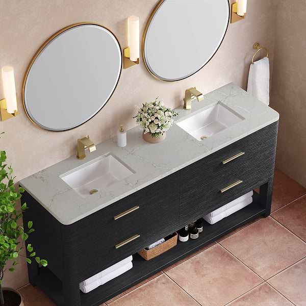 James Martin Vanities Lucian Carbon Oak 72" Double Vanity with Victorian Silver Quartz Top