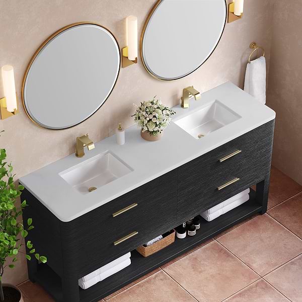 James Martin Vanities Lucian Carbon Oak 72" Double Vanity with White Zeus Quartz Top