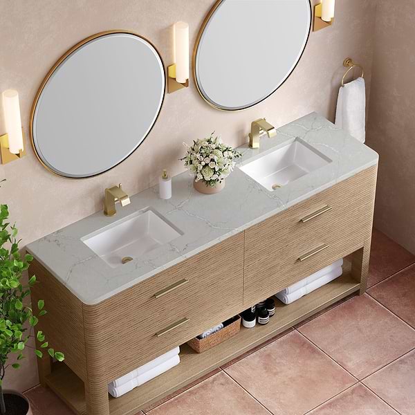 James Martin Vanities Lucian Pebble Oak 72" Double Vanity with Victorian Silver Quartz Top
