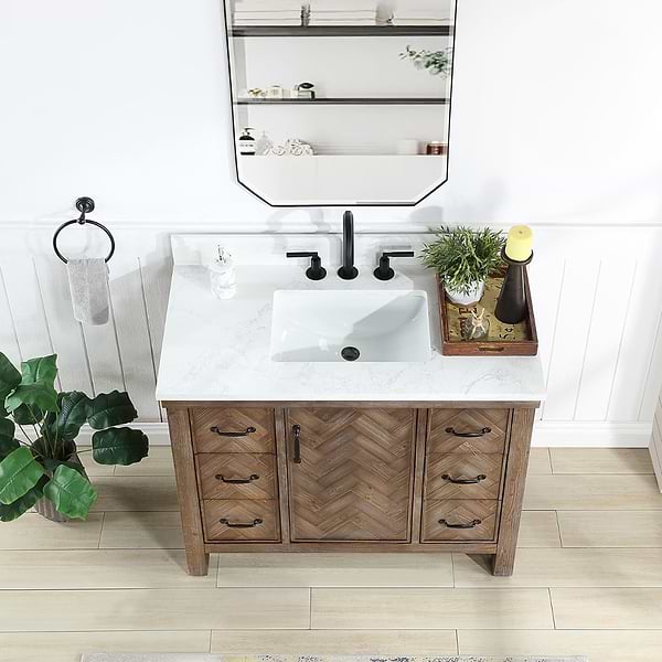 Adeena Brown Oak 42" Single Vanity with Atlantic Stone Top