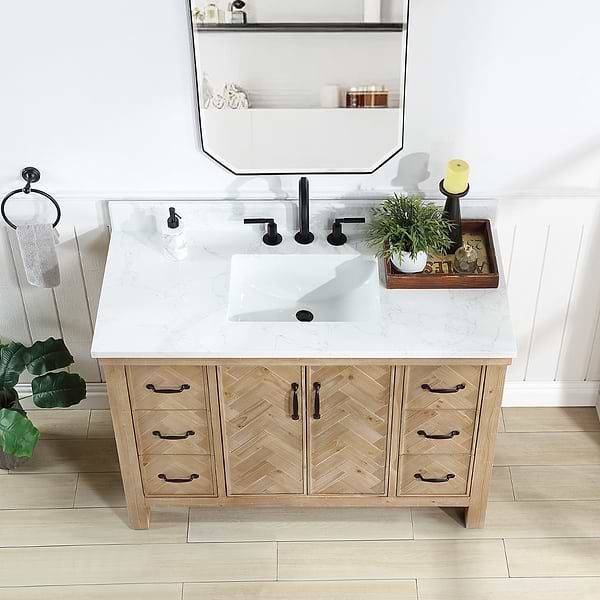 Adeena Blonde Oak 48" Single Vanity with Atlantic Stone Top