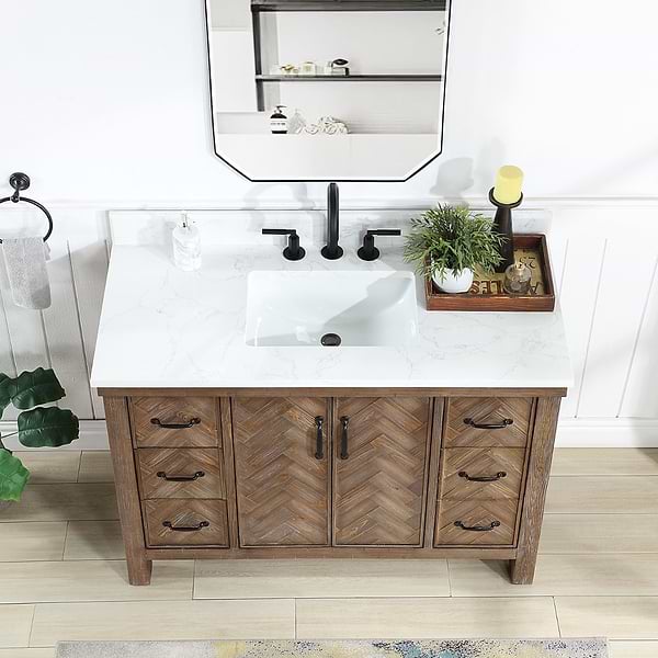 Adeena Brown Oak 48" Single Vanity with Atlantic Stone Top