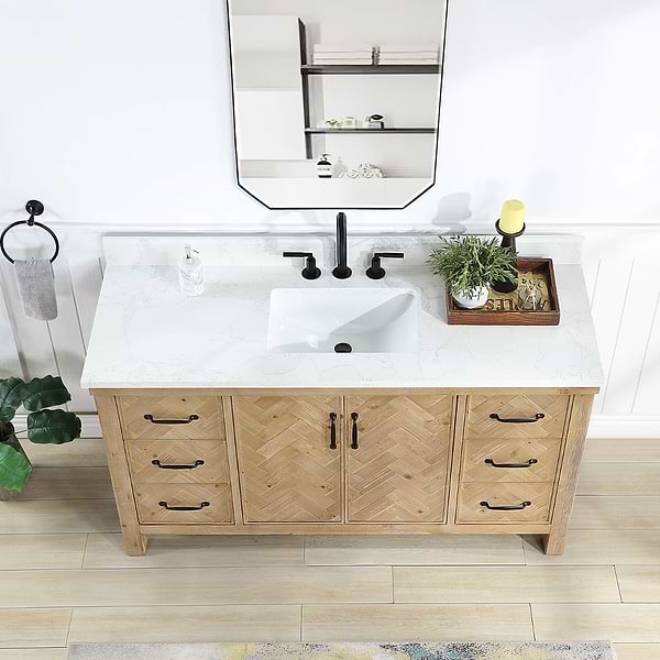 Adeena Blonde Oak 60" Single Vanity with Atlantic Stone Top