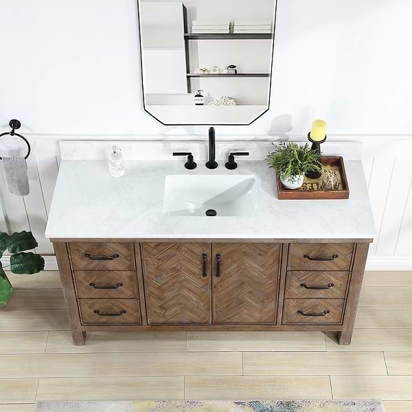 Adeena Brown Oak 60" Single Vanity with Atlantic Stone Top