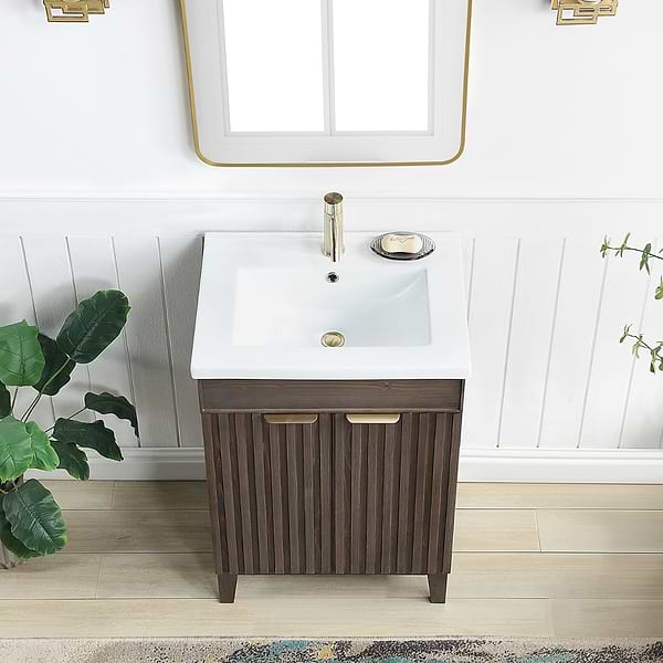 Gess Brown Oak 24" Single Vanity with White Ceramic Basin Top