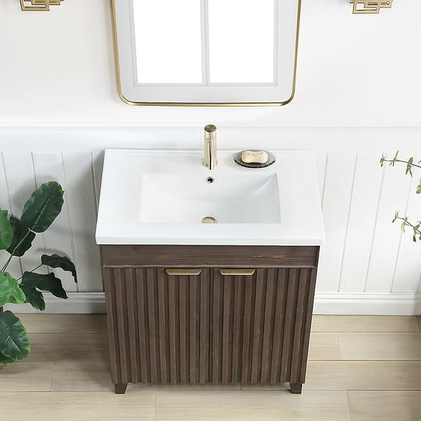 Gess Brown Oak 30" Single Vanity with White Ceramic Basin Top