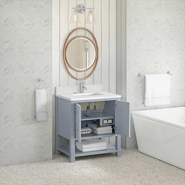 James Martin Vanities Breckenridge Serenity Blue 30" Single Vanity with White Zeus Quartz Top and Backsplash