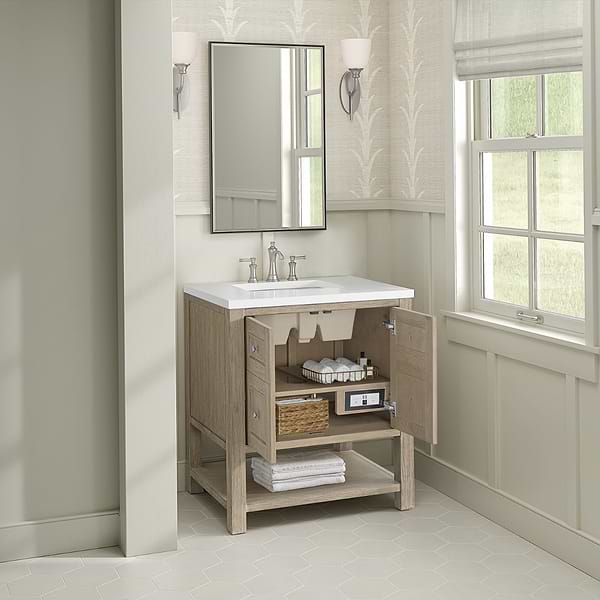 James Martin Vanities Breckenridge Whitewashed Oak 30" Single Vanity White Zeus Quartz Top