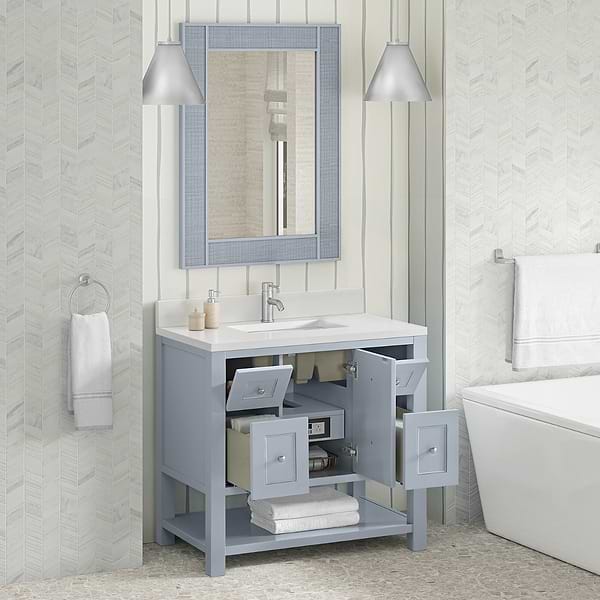 James Martin Vanities Breckenridge Serenity Blue 36" Single Vanity with White Zeus Quartz Top and Backsplash