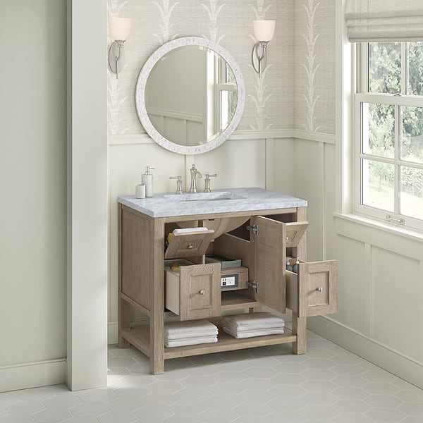 James Martin Vanities Breckenridge Whitewashed Oak 36" Single Vanity with Carrara Marble Top