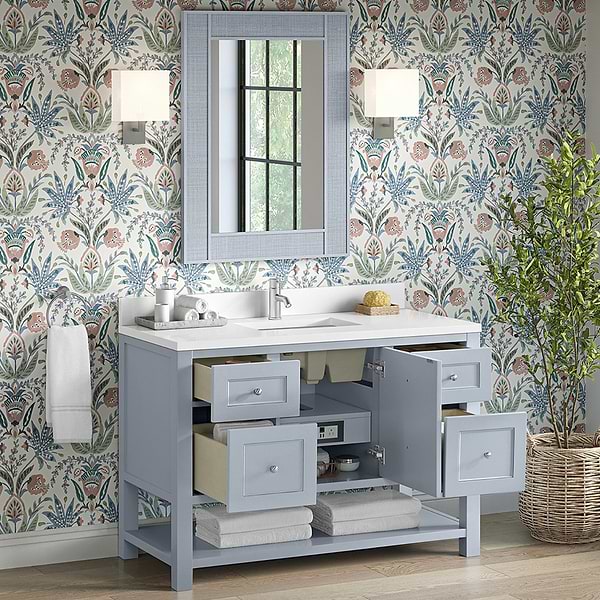James Martin Vanities Breckenridge Serenity Blue 48" Single Vanity with White Zeus Quartz Top and Backsplash
