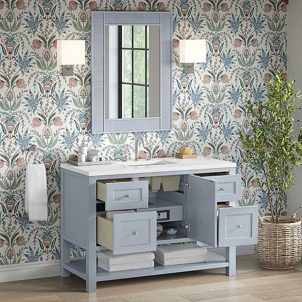 James Martin Vanities Breckenridge Serenity Blue 48" Single Vanity with White Zeus Quartz Top